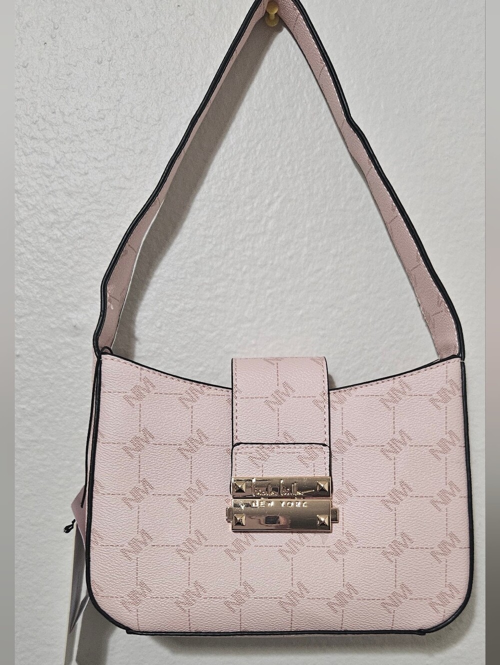 Structured Pink Shoulder Bag with Gold Lock Detail